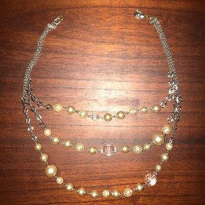 White House Black Market Silver & Pearl Necklace